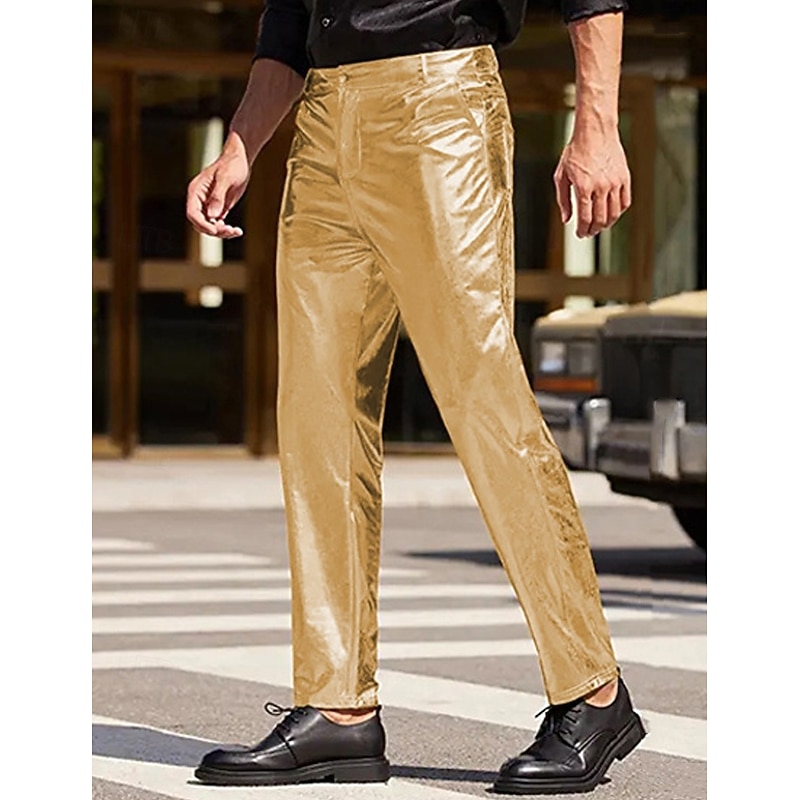 Men's Trousers Dress Pants Satin Pants Disco Pants Prom Pants Pocket Plain Breathable Full Length Wedding Party Stage Fashion Streetwear Black White Stretchy