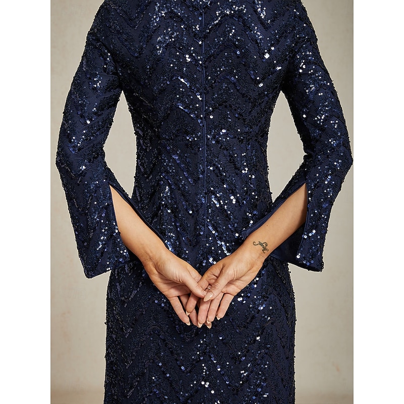 Women's Midi Dress Sheath Dress Elegant Party Birthday Party Evening Party Cocktail Party Regular Fit Solid Color Geometric Long Sleeve Crew Neck Boat Neck Navy Blue Spring Fall Winter4