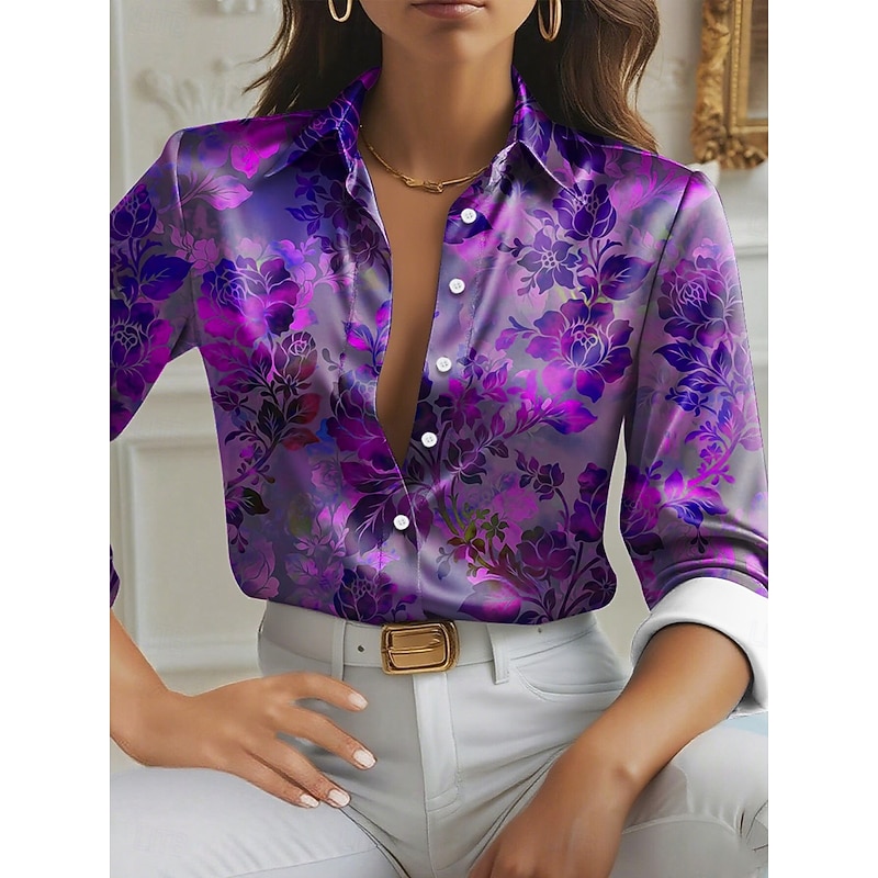 Women's Shirt Floral Graphic Elegant Stylish Basic Long Sleeve Shirt Collar Regular Tops Work Daily Red Blue Purple Brown Green Spring Fall Winter4