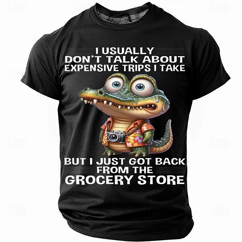 Men's Crocodile Funny Slang T Shirt Short Sleeve T shirt 3D Print Crew Neck Shirt Fashion Daily Street Daily Black Red Blue Summer Spring Clothing Apparel S M L XL XXL XXXL