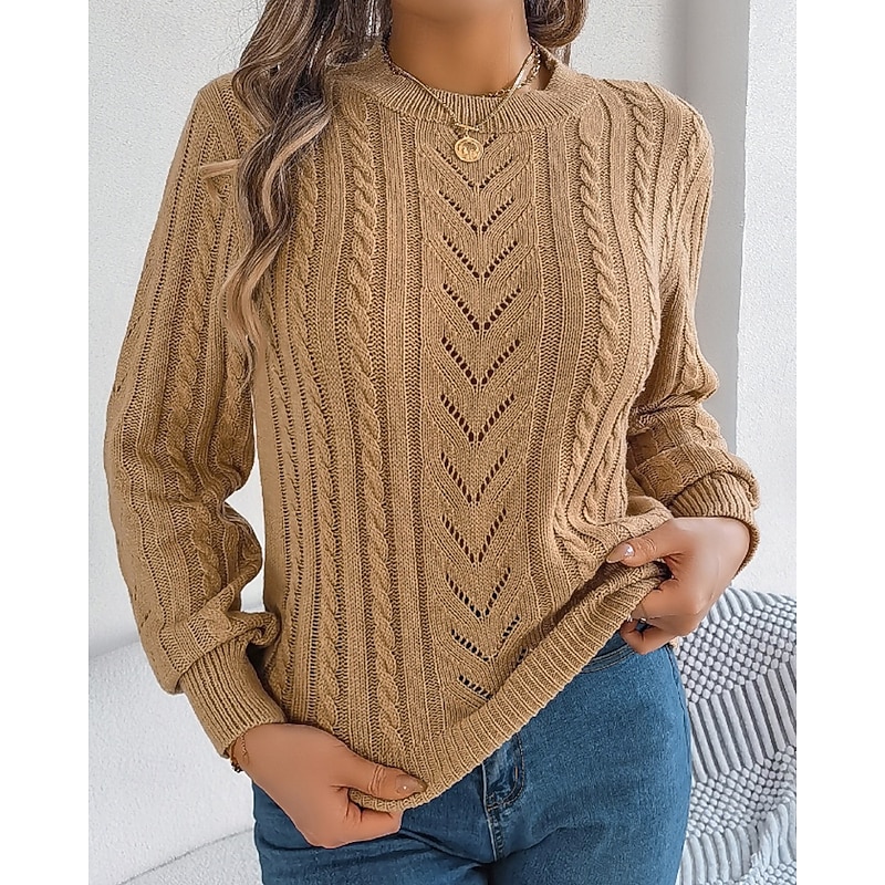 Women's Sweater Pullover Streetwear Casual Pure Color Crew Neck Knitted Long Sleeve Regular Tops Knit Daily Holiday Weekend Orange Khaki Fall Winter