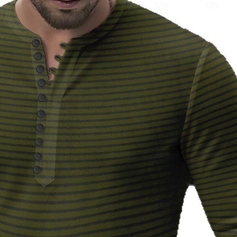 Men's Henley Shirt Tee Henley Top Long Sleeve Horizontal Stripes Fashion Designer Casual Buttons Henley Outdoor Casual Daily Summer Spring All Seasons Wine Yellow Navy Blue Henley T-Shirt3