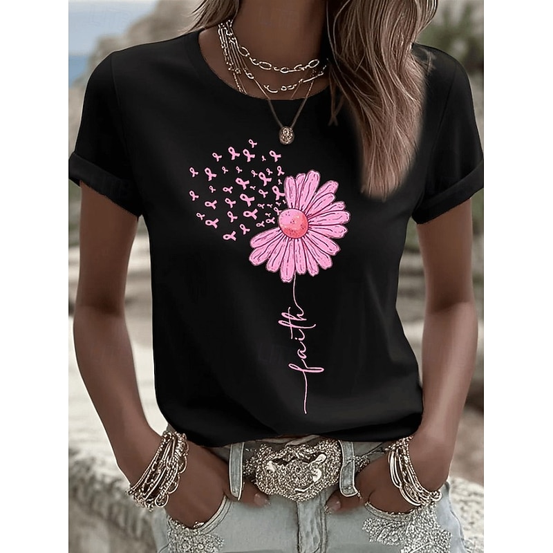 Women's T Shirt Floral Graphic Vintage Stylish Classic Short Sleeve Crew Neck Round Neck Regular Tops Daily Going out Weekend Print Black White Pink Rose Pink Summer Spring Fall3
