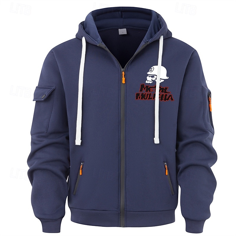 Men's Hoodie Full Zip Hoodie Black Wine Navy Blue Dark Gray Hooded Letter Pocket Sports & Outdoor Daily Holiday Polyester Streetwear Basic Casual Spring Fall Clothing Apparel Hoodies Sweatshirts4