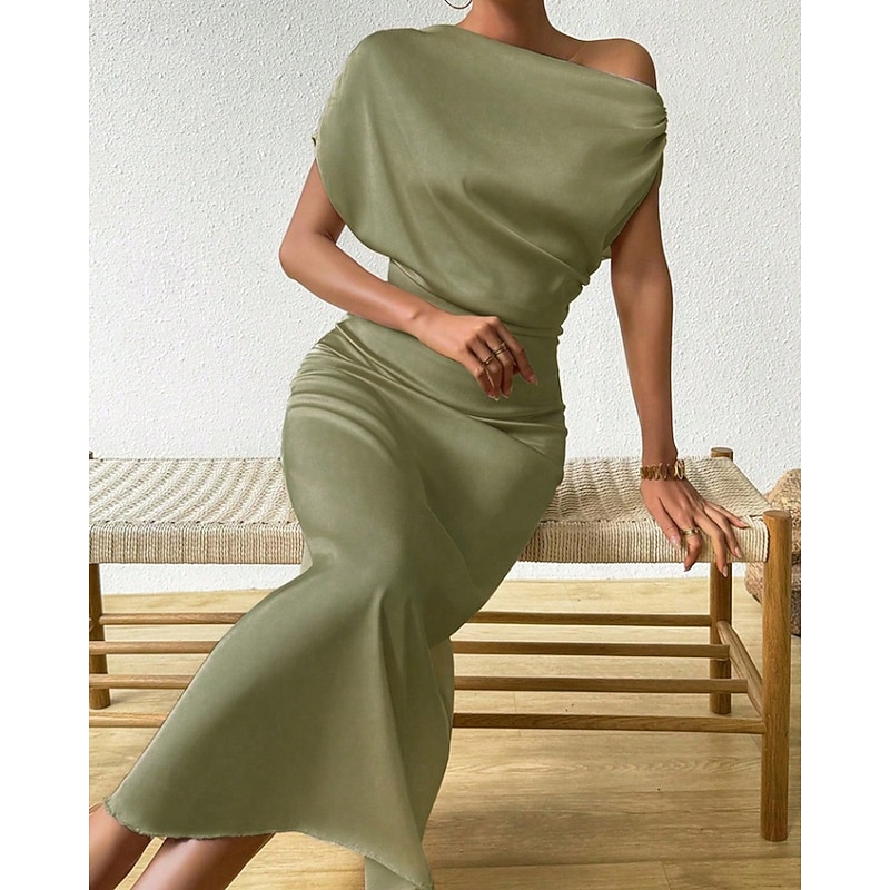 Women's Midi Dress Party Dress Cocktail Dress Satin Dress Elegant Fashion Modern Party Special Occasion Evening Party Regular Fit Plain Sleeveless Crew Neck Black Dusty Blue Green Summer Spring Fall4