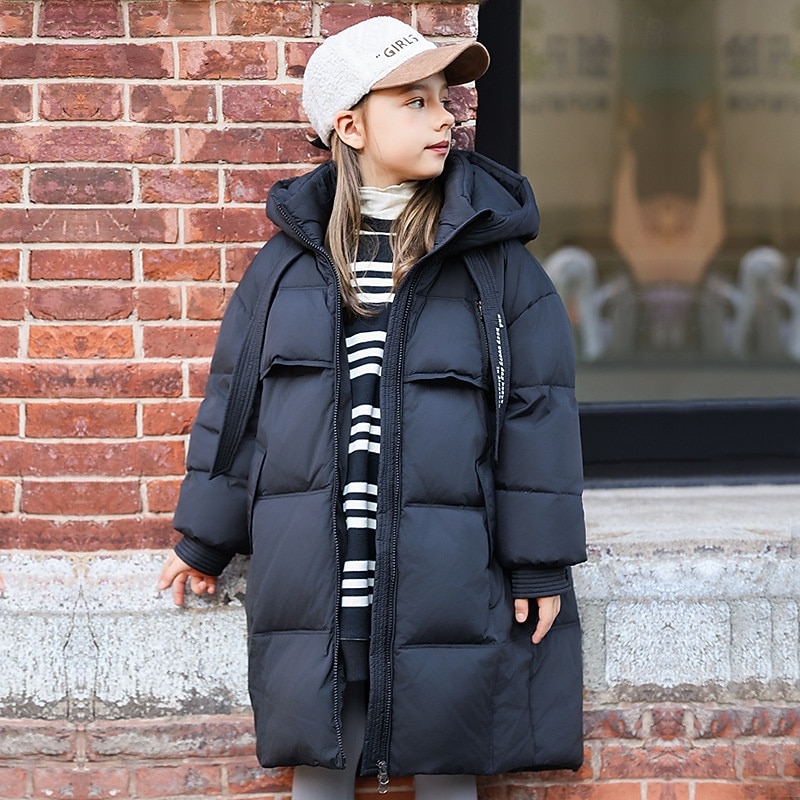 Kids Girls' Down Jacket Outdoor Jacket Puffer Jacket Solid Color Fashion Keep Warm Windproof Outdoor Coat Outerwear 4-12 Years Fall Black Purple Coffee2