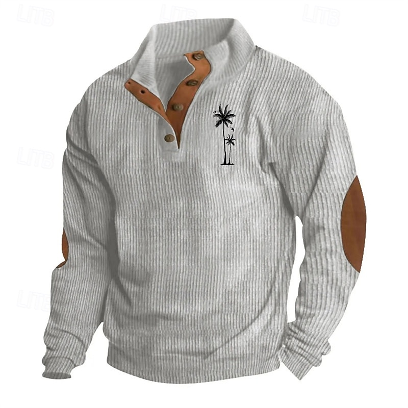 Men's Sweatshirt Black Blue Brown Khaki Light Grey Standing Collar Color Block Tree Patchwork Print Sports & Outdoor Daily Holiday Corduroy Polyester Streetwear Basic Casual Spring Fall Clothing