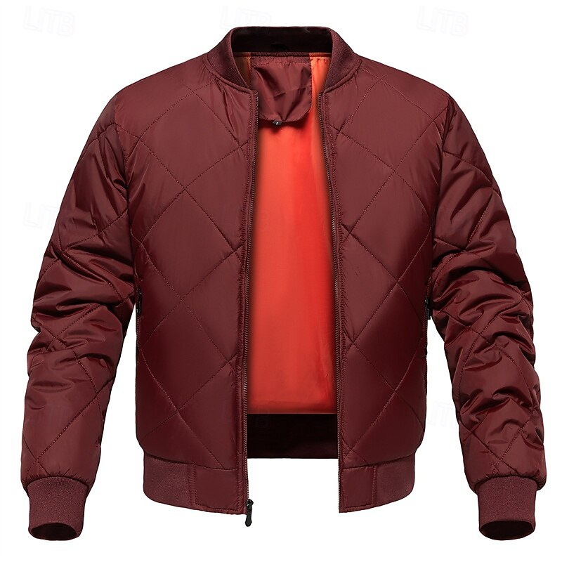 Men's Winter Coat Bomber Jacket Quilted Jacket Parka Pocket Polyster Vacation Daily Wear Date Regular Fashion Casual Comfortable Thermal Warm Fall Winter Solid / Plain Color Wine Black Brown Khaki4