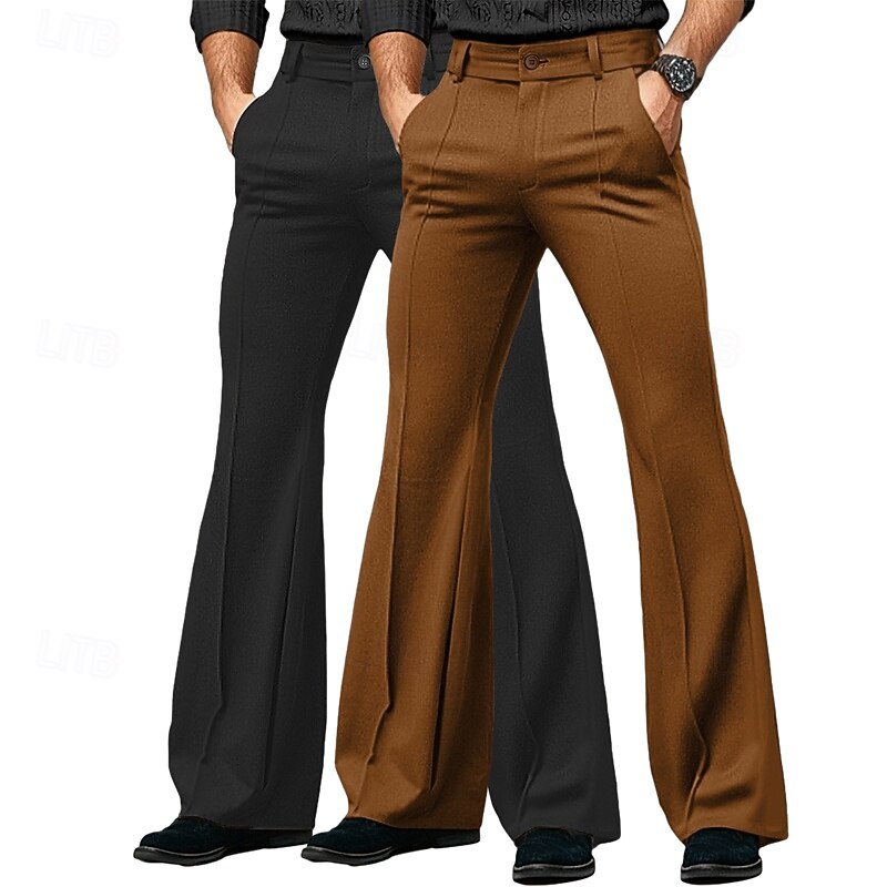 Men's Flared Pants Bell Bottom Trousers Dress Pants Pocket Plain Comfort Breathable Full Length Outdoor Business Daily Fashion Casual Brown+Black Brown+white Inelastic3