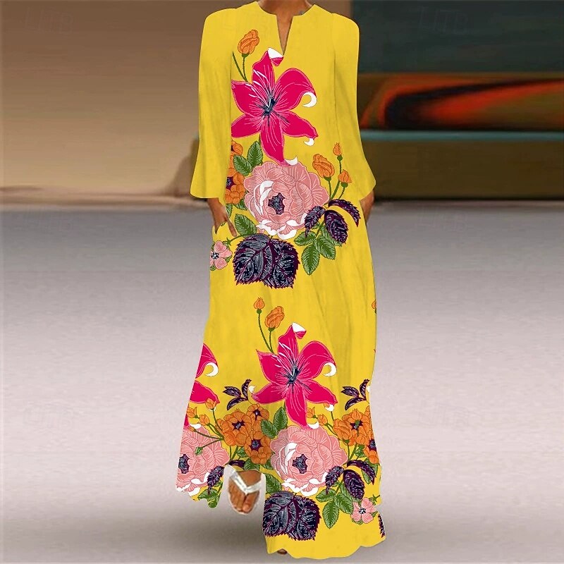 Women's Midi Dress Black Dress Casual Dress Elegant Fashion Modern Outdoor Daily Going out Regular Fit Floral Graphic Long Sleeve Crew Neck Black And White Pearl Black Yellow Spring Winter Autumn4