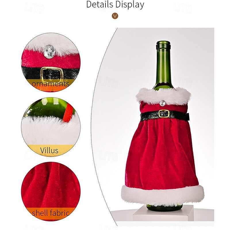 2pcs Christmas Wine Bottle Covers Creative Santa Dress Skirt Outfit Decoration, Festive Red Wine Bag for Holiday Party Table & Home Decor2