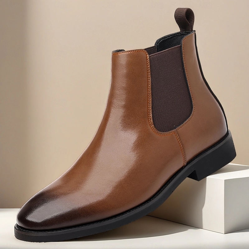 Men's Brown Chelsea Boots with Elastic Side Panels Classic Slip-On Design for Business, Formal Events and Daily Wear