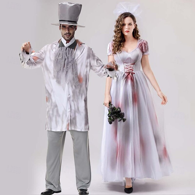 Zombie Ghost Bride Halloween Fancy Costume Halloween Group Couples Costumes Outfits Cosplay Adults' Couple's Men's Women's Halloween Carnival Performance Party Easy Halloween Costumes Dress Up