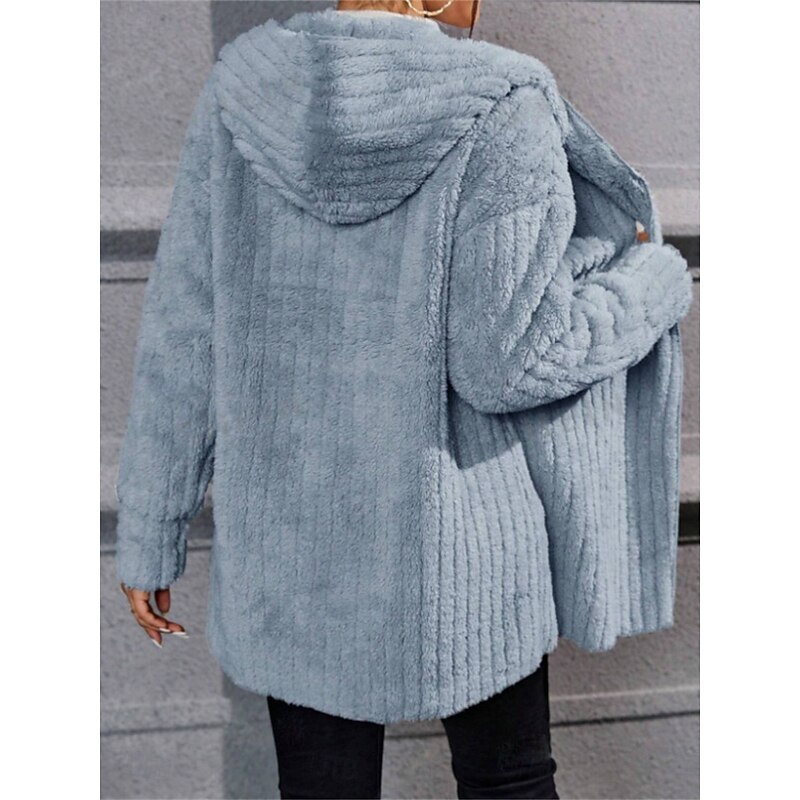 Women's Winter Coat Sherpa Jacket Hoodie Jacket Comfortable Breathable Open Front Casual Plain Vacation Street Casual Daily Wear Open Front Regular Hooded Regular Fit Long Sleeve Outerwear Black Navy4