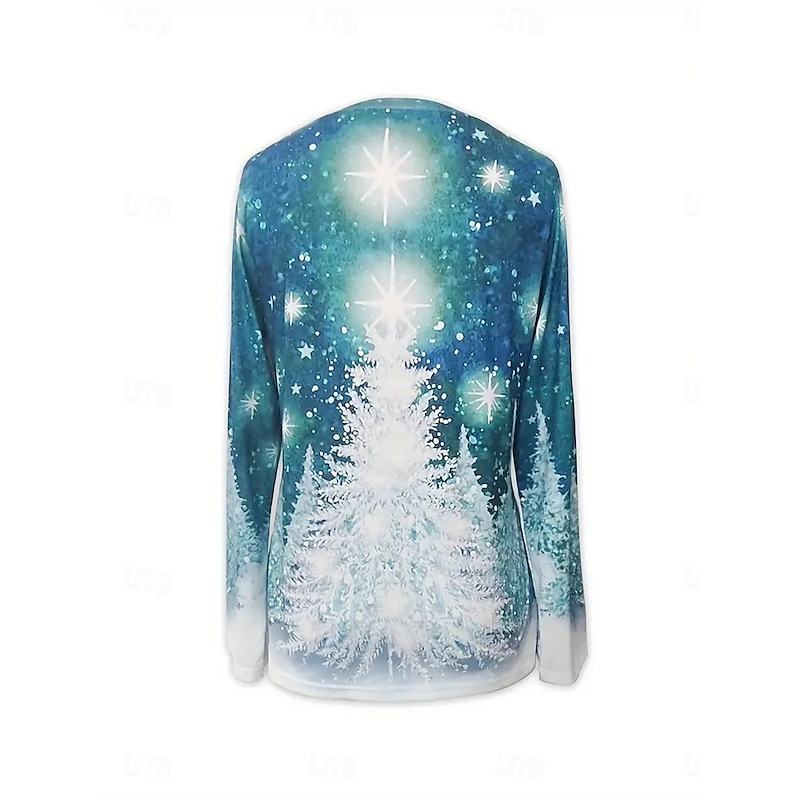 Christmas Women's T Shirt Graphic Snowflake Fashion Casual Long Sleeve V Neck Regular Tops Daily Weekend Print Blue Summer Spring Fall Winter3