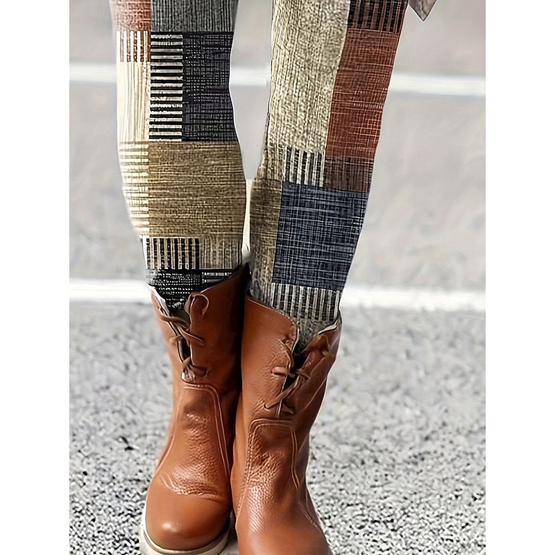 Women's Slacks Leggings Cozy Leggings Vacation Vintage Streetwear Full Length Natural Graphic Geometric Patchwork Drawstring Patchwork Elastic Waist Comfy Outdoor Comfortable High Elasticity Outdoor3