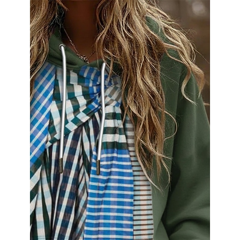 Women's Pullover Hoodies Geometric Striped Fashion Streetwear Casual Long Sleeve Hooded Regular Tops Dailywear Casual Sports Drawstring Pocket Print Green Spring Fall2
