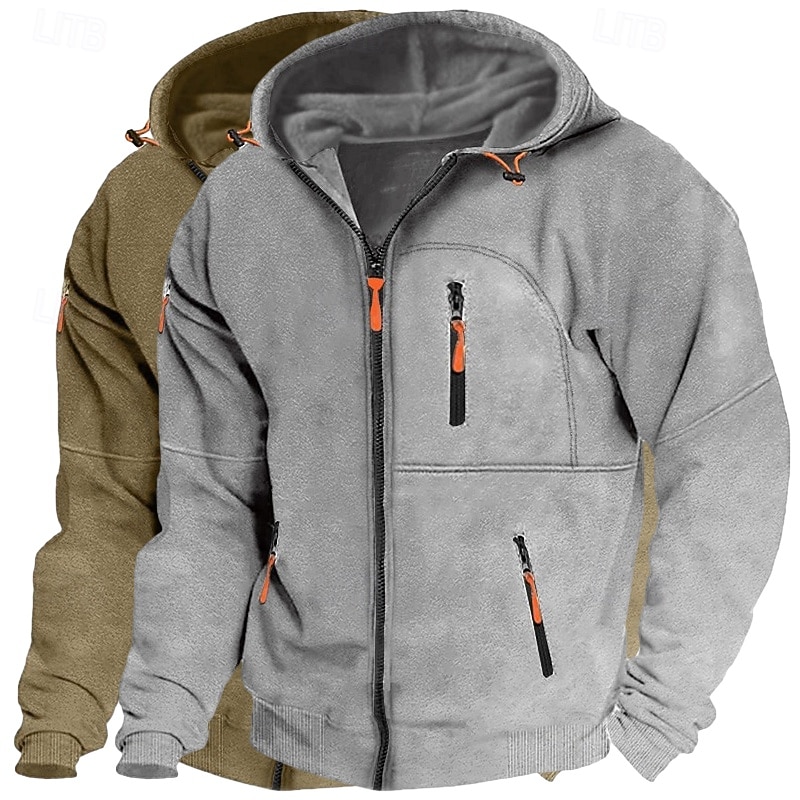 Men's Hoodie Full Zip Hoodie Fleece Hoodie Fleece lined Hoodie Black+Light Gray Navy Blue+Black Wine+Dark Gray Wine+Black Green+Khaki Hooded Plain Patchwork Sports & Outdoor Casual Daily Streetwear2