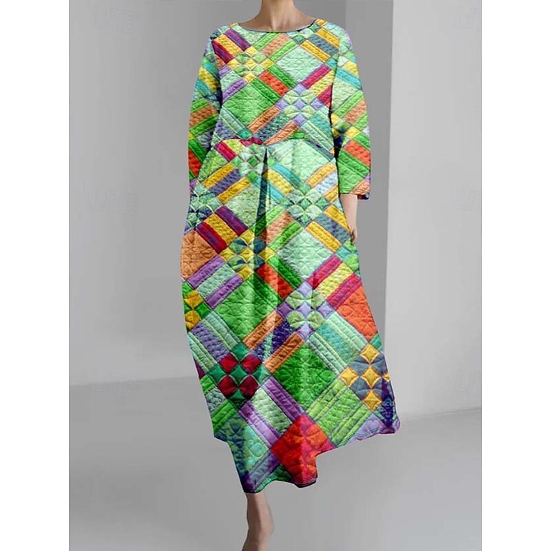 Women's Maxi Dress A Line Dress Fit And Flare Dress Party Casual Boho Wedding Party Wedding Guest Loose Fit Graphic Geometric Long Sleeve Crew Neck Pink Blue Green Spring Fall Winter Autumn3