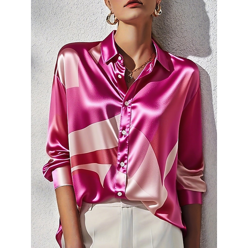 Women's Work Shirt Graphic Geometric Elegant Stylish Basic Long Sleeve Shirt Collar Regular Tops Work Party Evening Wear Daily Yellow Pink Khaki Spring, Fall, Winter, Summer4