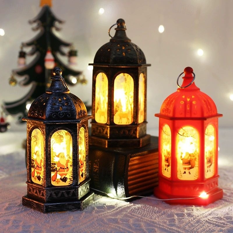 Christmas Decoration Retro Wind Lantern Portable Electronic Candle Lamp Santa Claus Snowman Glowing Oil Lamp Christmas Gift Home Decor Night Light3