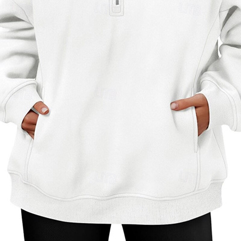 Women's Pullover Sweatshirts Zip Up Sweatshirts Plain Sports Fashion Casual Long Sleeve High Neck Regular Tops Street Dailywear Going out Half Zipper Quarter Zipper Zipper White Fall Winter3