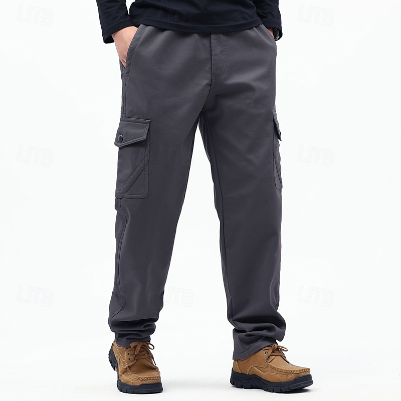 Men's Cargo Pants Cargo Trousers Fleece Pants Drawstring Pocket Warm Plain Comfort Soft Full Length Outdoor Business Casual Fashion Streetwear Black Army Green Inelastic4