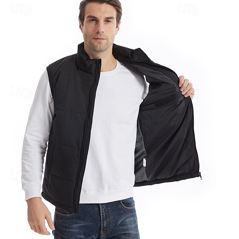 Unisex Puffer Vest Heated Vest Casual Casual Winter Thermal Warm Stand Collar Regular Fit Black Vest3