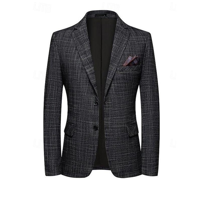 Men's Blazer Jacket Notch Collar Classic Striped Blazer Black Slim Fit Single Breasted Two-buttons2