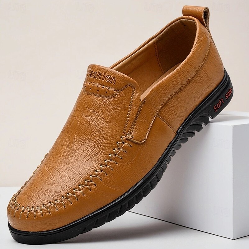 Men's Faux Leather Slip-On Loafers Casual Comfort Driving Shoes – Lightweight Business Travel and Daily Wear