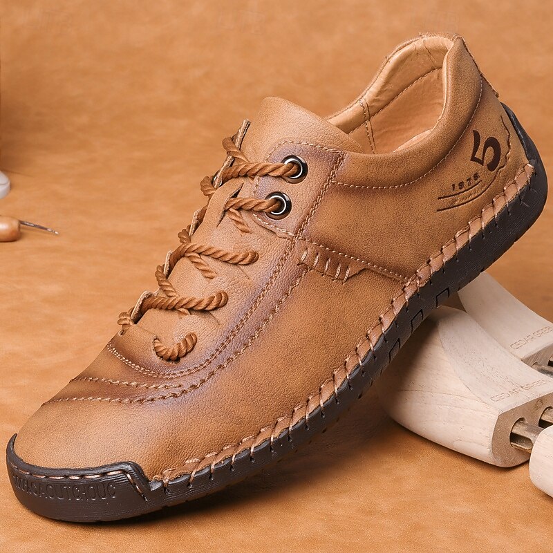Men's Brown Lace-Up Casual Shoes with Stitched Detailing, Comfortable Design for Daily Wear, Outdoor Adventures and Weekend Getaways
