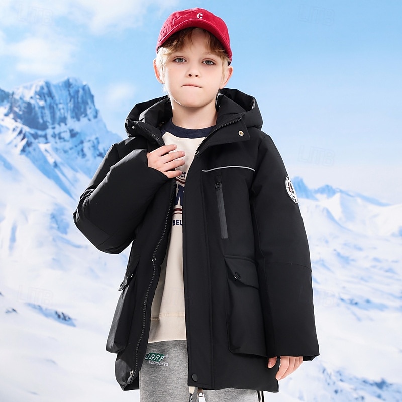 Kids Boys' Down Jacket Outdoor Jacket Puffer Jacket Outerwear Color Block Long Sleeve Keep Warm Windproof Coat Outdoor Daily Basic Black Red Blue Fall Winter 4 years+3