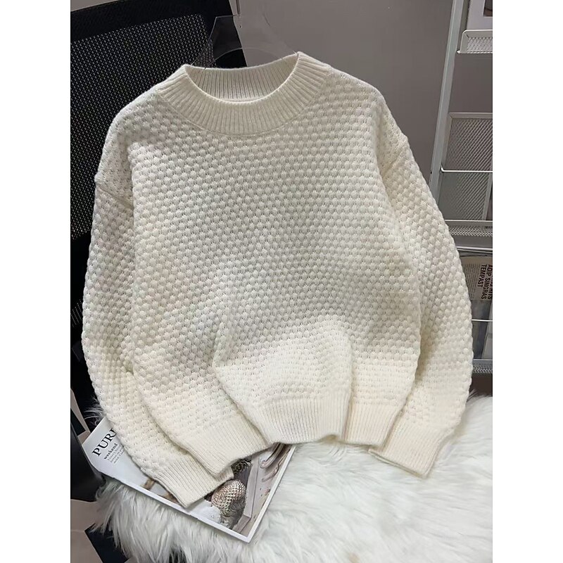 Women's Pullover Elegant Vintage Cute Solid Color Chunky Crew Neck Knitted Long Sleeve Regular Tops Knit School Formal Outdoor Pink Blue Spring Fall3