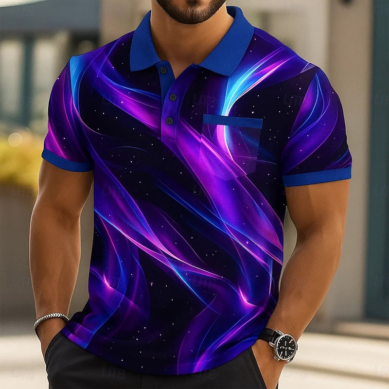 Men's Graphic Polo Short Sleeve Polo Shirts Collared Shirts Business Casual Outdoor Athleisure Daily Wear 3D Print Buttons Summer Black Red Navy Blue