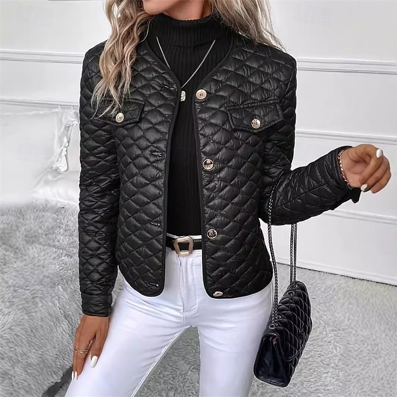 Women's Puffer Jacket Quilted Jacket Casual Jacket Waterproof Comfortable Buttons Casual Plain Vacation Street Casual Daily Wear Single Breasted Long Collarless Regular Fit Sleeveless Outerwear Black