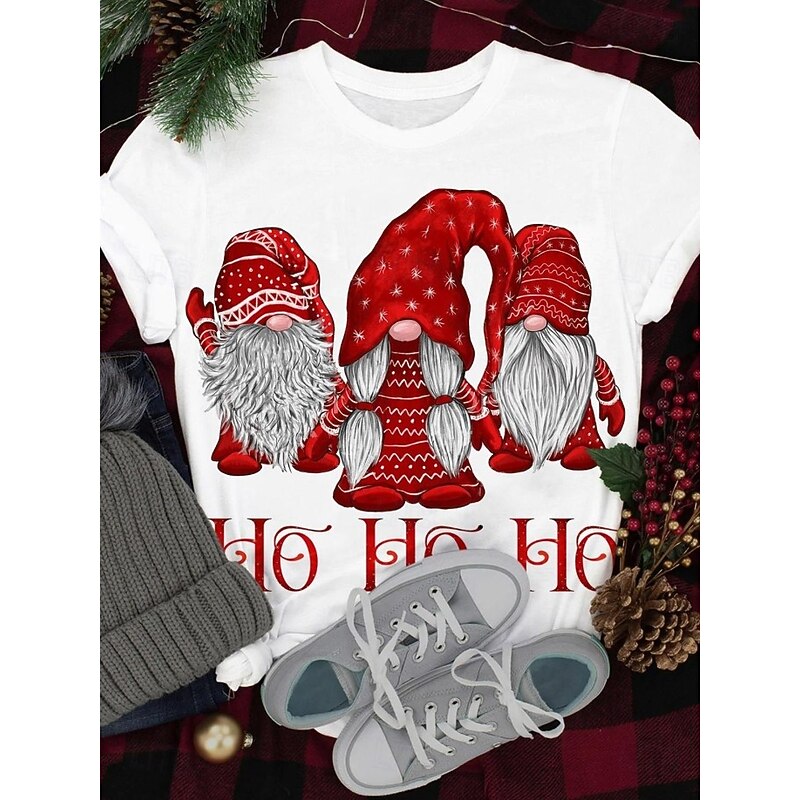Christmas Women's T Shirt Graphic Santa Claus Vintage Stylish Classic Short Sleeve Crew Neck Round Neck Regular Tops Daily Print Black White Red Blue off-white Summer Spring Winter4