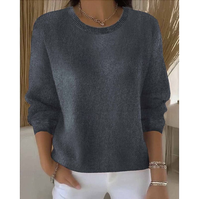 Women's Sweater Fashion Streetwear Casual Solid Color Ribbed Crew Neck Knitted Long Sleeve Regular Tops Knit Outdoor Daily Weekend Black White Fall Winter4