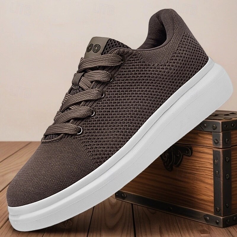 Men's Brown Casual Mesh Sneakers with White Sole – Comfortable Fashion Sport Shoes for Work, Leisure and Outdoor Travel