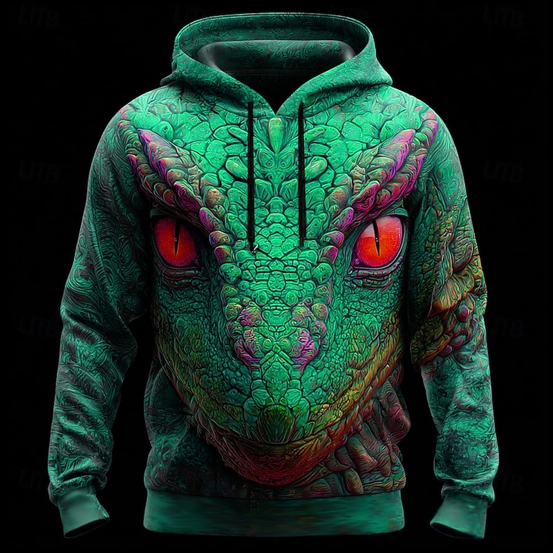 Men's 3D Snake Hoodie Sweatshirt Cool Party Crew Neck Club Streetwear Yellow Red Drawstring Fall Winter Designer2