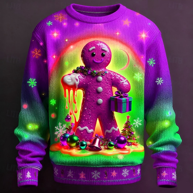 Ugly Christmas Sweater Men's Cartoon Bell Pullover Sweater Jumper Knitwear Crewneck Casual Vacation Daily Festival 3D Print Keep Warm Long Sleeve Spring Fall Winter Red Blue Purple3