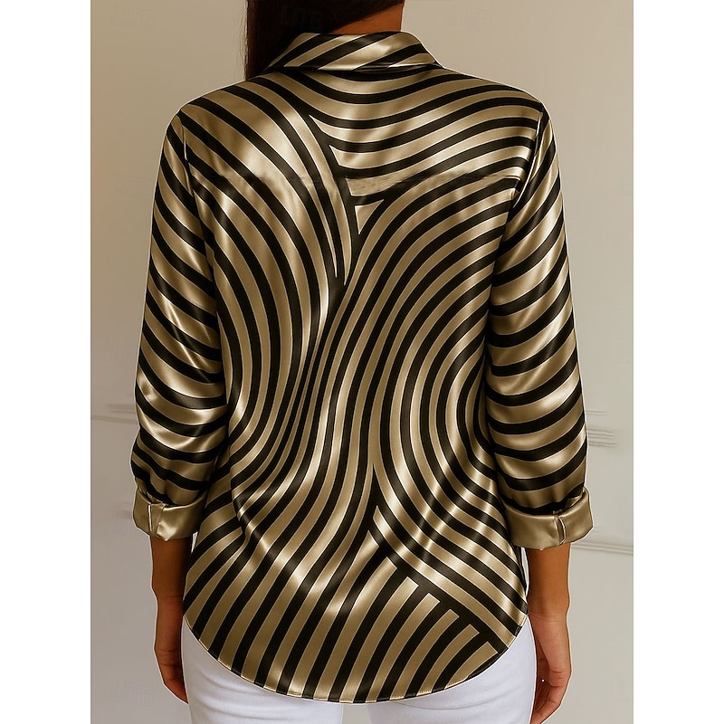 Women's Shirt Dressy Tops Formal Work Shirt Graphic Geometric Striped Elegant Stylish Modern Long Sleeve Collar Party Evening Wear Daily Blue Purple Green Khaki Gray Summer Fall Winter Spring, Fall2