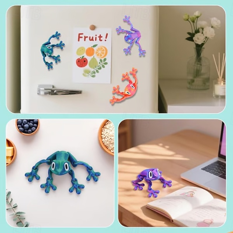 3/6Pcs 3D Printed Magnet Frog Toy – Articulated Joint Frog Model, 3D Printed Desk Ornament, Refrigerator Magnet, Collectible Figurine, Trendy Toy2