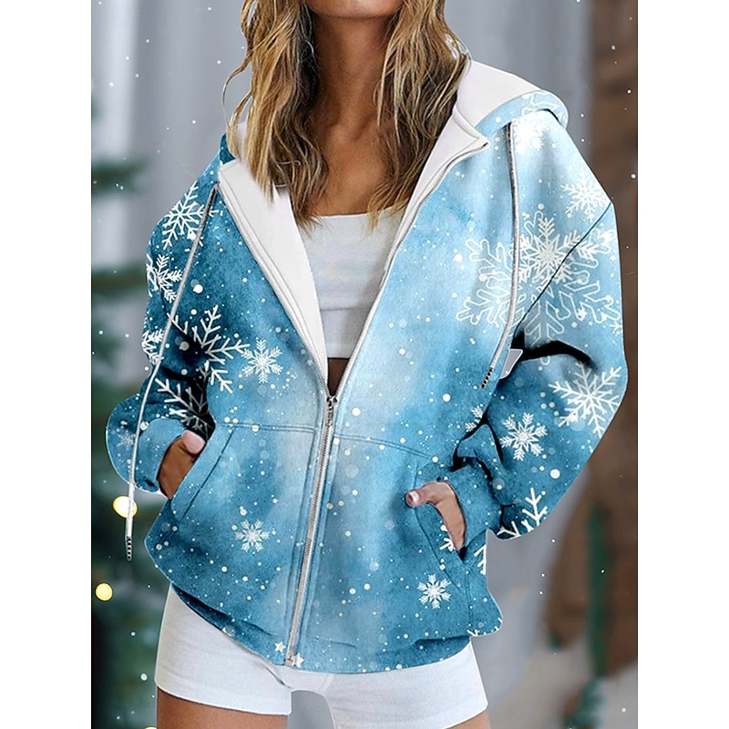 Women's Zip Up Hoodies Graphic Snowflake Christmas Vintage Fashion Casual Long Sleeve Hooded Regular Tops Street Dailywear Casual Patchwork Zipper Pocket Black Red Blue Green Fall Winter4