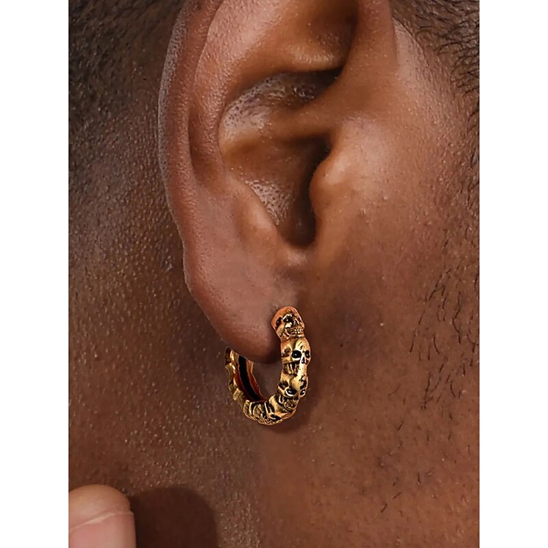 Women's Halloween Skull Hoop Earrings – Gothic Punk Copper Huggie Earrings for Costume Party, Cosplay and Daily Wear3