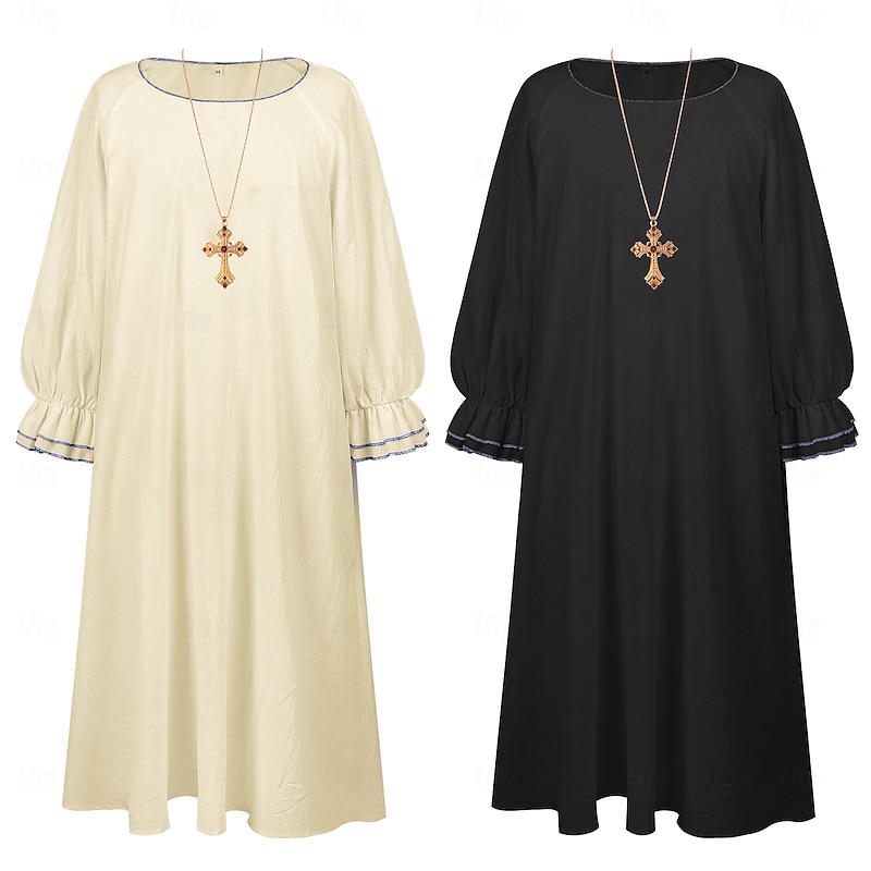 Retro Vintage Medieval Renaissance Robe Cross Pendant Nun Priest Fancy Dress Men's Women's Religious Halloween Carnival Performance LARP Ren Faire Adults Leotard / Onesie Necklace