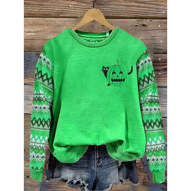 Women's Pullover Graphic Pumpkin Casual Long Sleeve Crew Neck Regular Tops Street Dailywear Casual Print Pink Blue Orange Green Spring Fall Winter2
