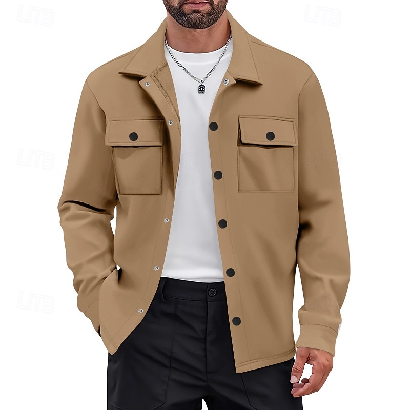 Men's Lightweight Jacket Cargo Jacket Casual Jacket Vacation Daily Warm Pocket Spring Fall Plain Fashion Classic Lapel Regular Black Red Khaki Light Grey Dark Gray Jacket2