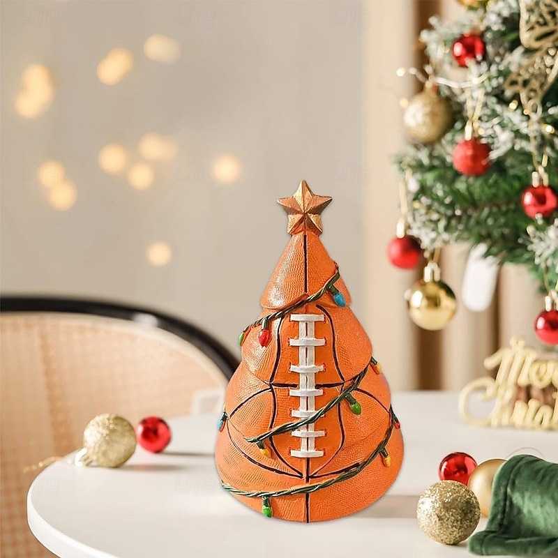 Football Christmas Tree Decor Mini Sports Theme Christmas Trees Decorative Table Decorations Figurine with Star Topper Unique Gifts for Ball Sports Enthusiasts2