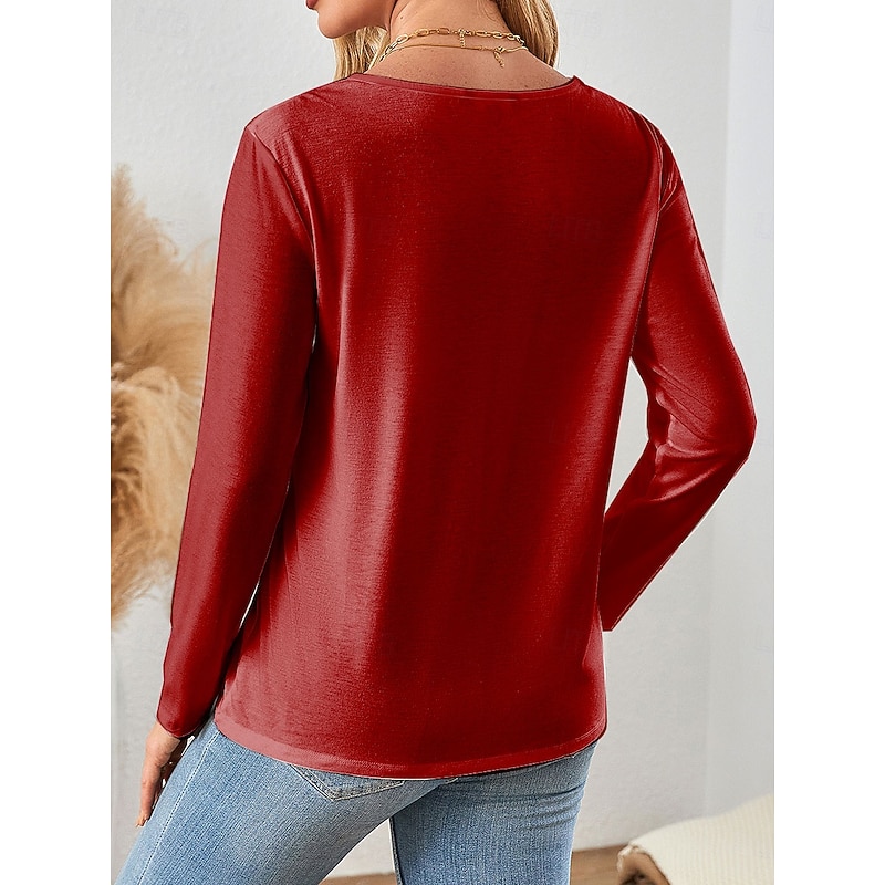 Christmas Women's T Shirt Graphic Santa Claus Vintage Fashion Stylish Long Sleeve Crew Neck Regular Tops Daily Weekend Print Red Spring Fall Winter2