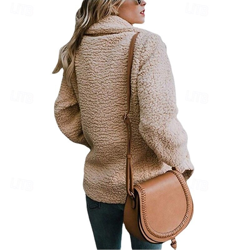 Women's Sherpa Jacket Comfortable Breathable Buttons Elegant Casual Plain Vacation Street Casual Daily Wear Double Breasted Regular Hooded Regular Fit Long Sleeve Outerwear Pink Green Khaki Spring2